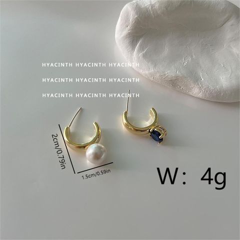 1 Pair IG Style Y2K Sweet Round Asymmetrical Inlay Copper Pearl Zircon 18K Gold Plated Drop Earrings