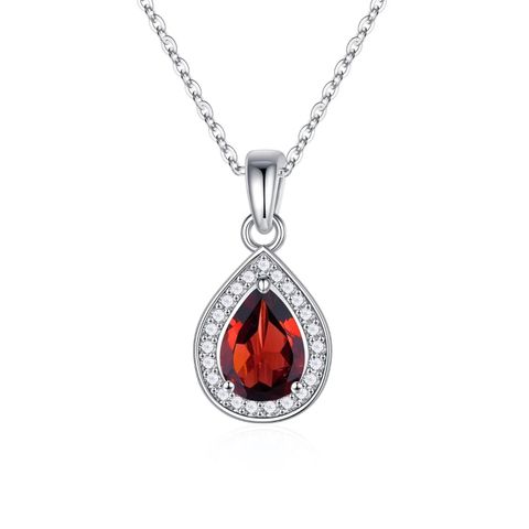 Sterling Silver Elegant Simple Style Water Droplets Plating Zircon Pendant Necklace