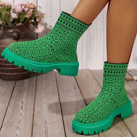 Women's Casual Solid Color Round Toe Sock Boots