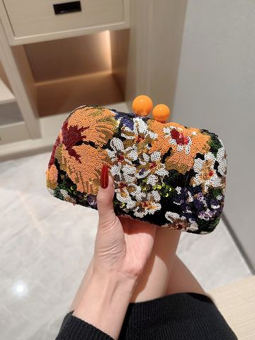 Orange Polyester Flower Embroidery Embroidery Evening Bags