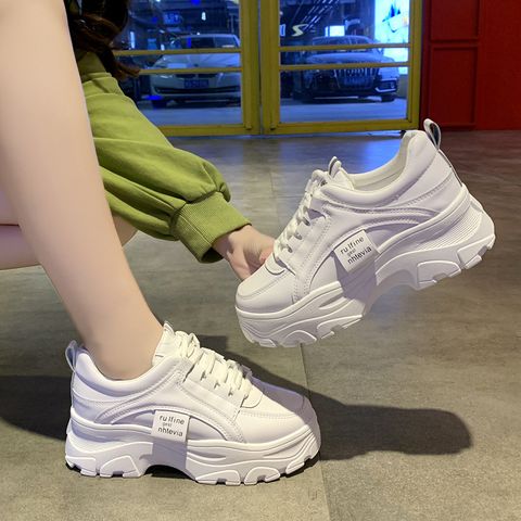 Women's Sports Solid Color Round Toe Chunky Sneakers