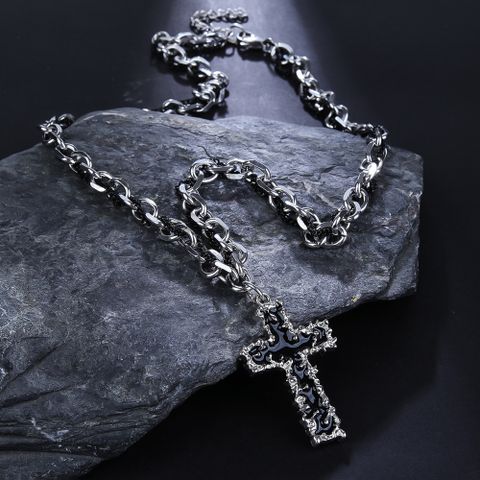 Casual Vintage Style Cross 304 Stainless Steel Enamel Men's Pendant Necklace