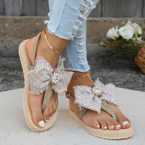 Women's Roman Style Solid Color Bowknot T-Strap Beach Sandals