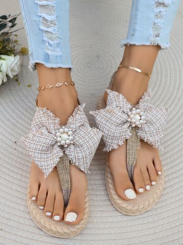 Women's Roman Style Solid Color Bowknot T-Strap Beach Sandals
