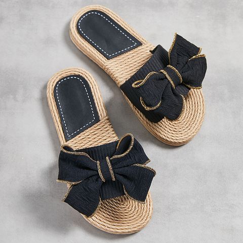 Women's Casual Solid Color Bowknot Open Toe Slides Slippers