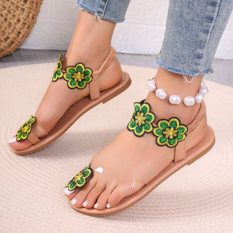 Women's Roman Style Floral Round Toe Thong Sandals