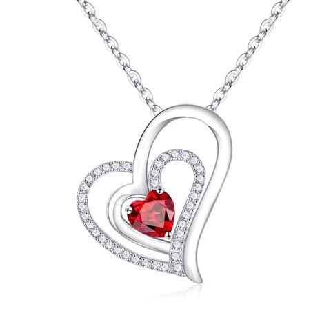 Sterling Silver Elegant Classic Style Heart Shape Plating Zircon Pendant Necklace