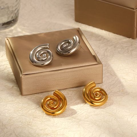 1 Pair IG Style Simple Style Solid Color Spiral Stainless Steel 18K Gold Plated Ear Studs