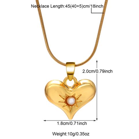 Stainless Steel Copper 18K Gold Plated Elegant IG Style Inlay Heart Shape Artificial Pearls Zircon Pendant Necklace