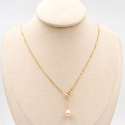 304 Stainless Steel Freshwater Pearl Titanium Steel Gold Plated Modern Style Simple Style Classic Style Pearl Water Droplets Pendant Necklace