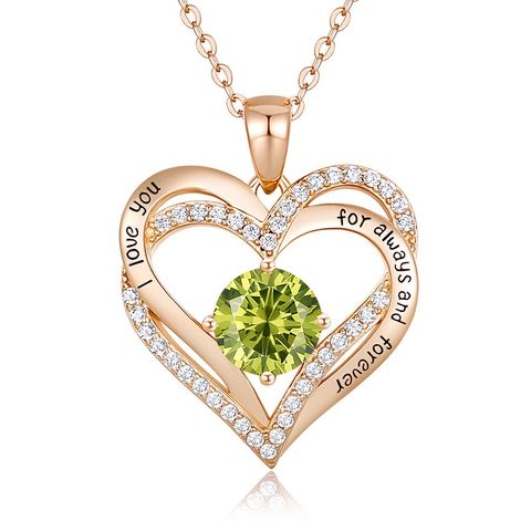 Sterling Silver MAMA Simple Style Shiny Letter Heart Shape Inlay Birthstone Zircon Pendant Necklace