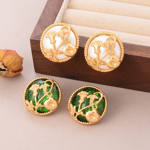 1 Pair Elegant Luxurious Queen Plant Bee Inlay Alloy Copper Glass Stone Pearl Zircon 18K Gold Plated Alluvial Gold Plated Ear Cuffs Ear Studs