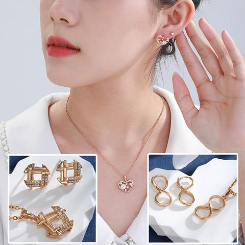 XUPING Simple Style Commute Heart Shape Alloy Copper Alloy Hollow Out Inlay Artificial Gemstones 18K Gold Plated Women's Jewelry Set