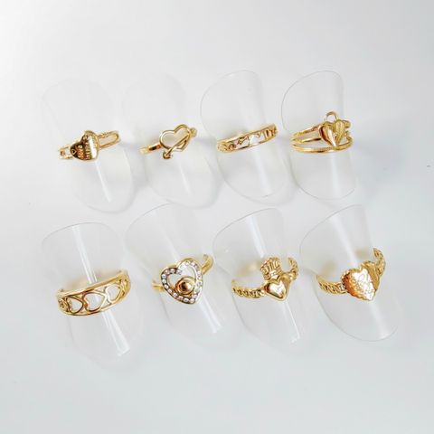 Stainless Steel Titanium Steel 14K Gold Plated Vintage Style Simple Style Plating Heart Shape Open Rings