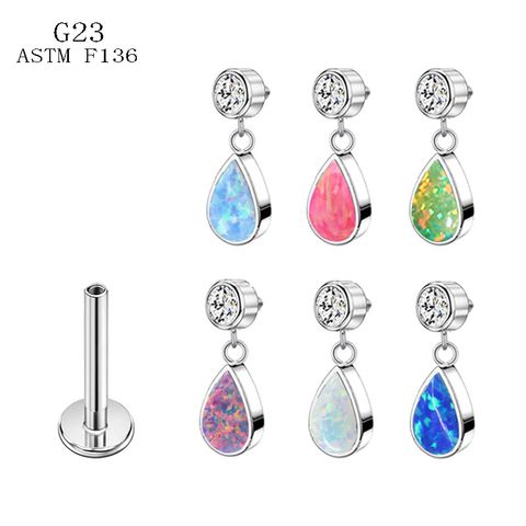 1 Piece Lip Rings Casual Simple Style Water Droplets Pure Titanium Opal Lip Rings Ear Cartilage Rings & Studs