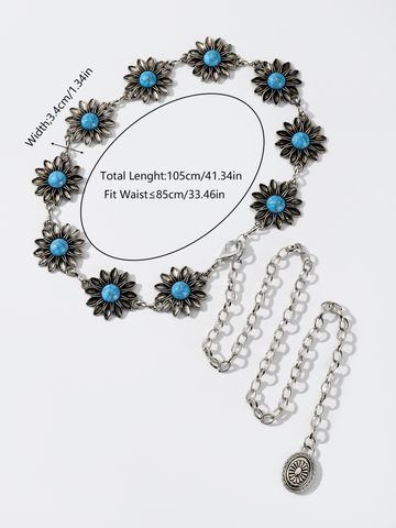 Vintage Style Ethnic Style Chrysanthemum Alloy Turquoise Women's Chain Belts