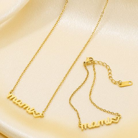 Stainless Steel 18K Gold Plated MAMA Plating Letter Bracelets Necklace