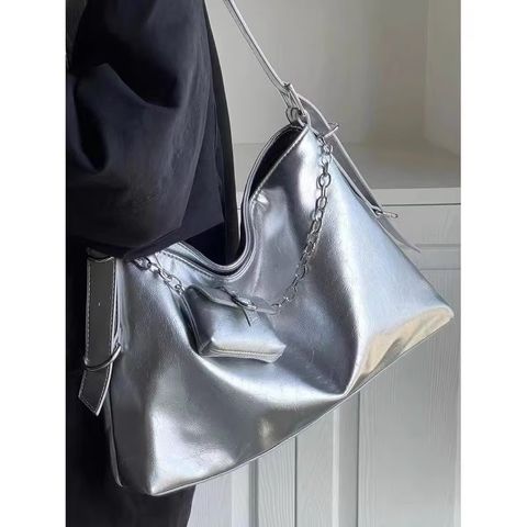 Women's Medium Pu Leather Solid Color Classic Style Zipper Tote Bag