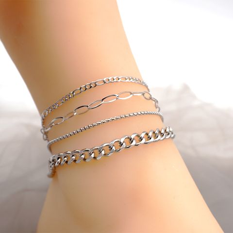 Casual Simple Style Solid Color 304 Stainless Steel Titanium Steel Knitting Gold Plated Women's Anklet
