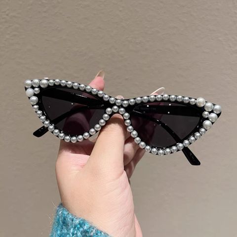 Glam Luxuriös Romantisch Einfarbig Ac Katzenauge Eingelegte Perlen Vollbild Sonnenbrille Der Frauen