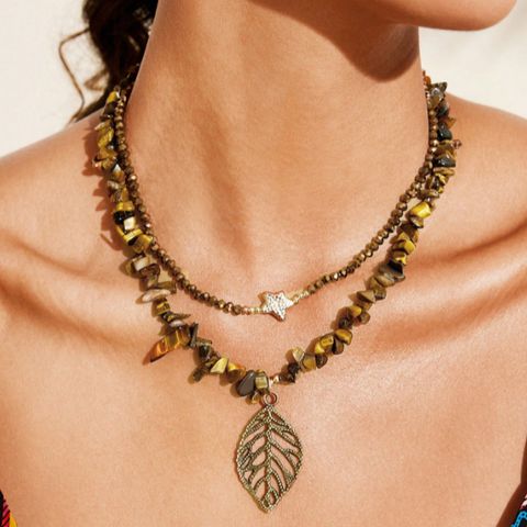 Retro Leaves Stone Women's Layered Necklaces