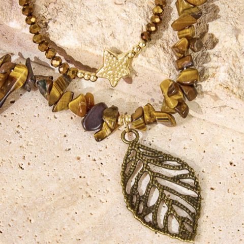 Retro Leaves Stone Women's Layered Necklaces