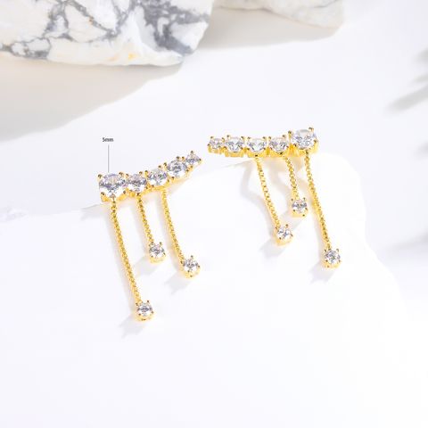 1 Pair Simple Style Round Plating Inlay Stainless Steel Zircon 18K Gold Plated Drop Earrings