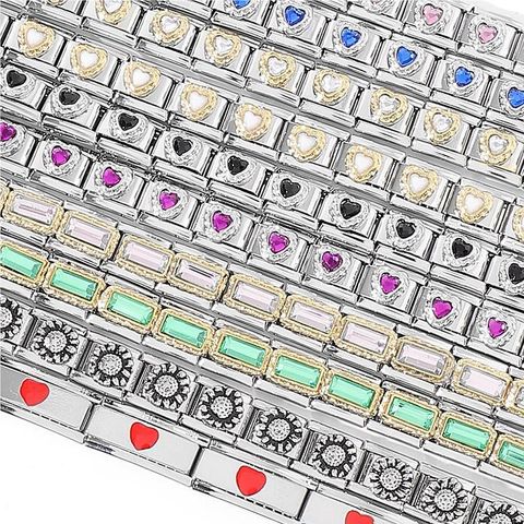 1 Piece Stainless Steel Rhinestones Heart Shape Flower Rectangle Polished Beads