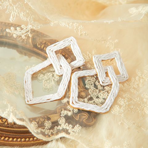 1 Pair Simple Style Square Asymmetrical Plating Hollow Out 304 Stainless Steel Raffia Gold Plated Drop Earrings