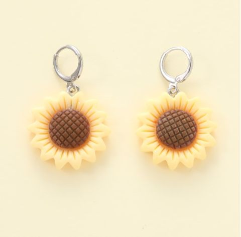 1 Pair Casual Cute Sunflower Alloy Resin Drop Earrings