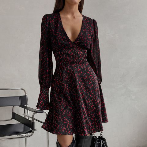 Women's Regular Dress Simple Style V Neck Contrast Binding Long Sleeve Ditsy Floral Above Knee Holiday