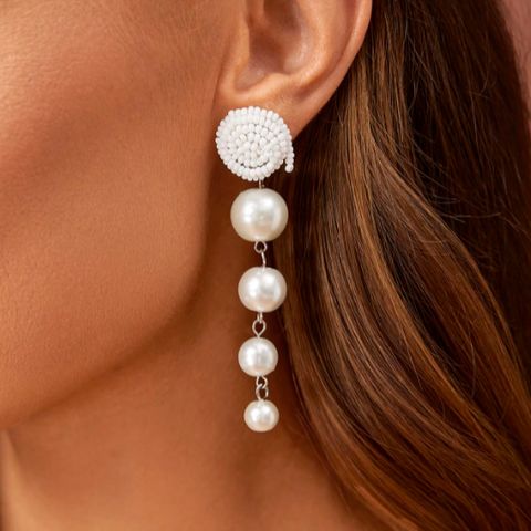 1 Pair Simple Style Round Pearl Alloy Drop Earrings