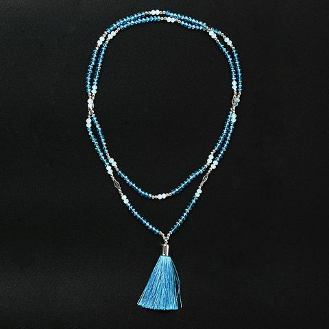Retro Vacation Tassel Copper Beaded Inlay Artificial Crystal Women's Layered Necklaces