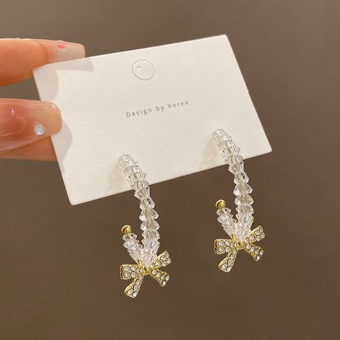 Elegant Simple Style Bow Knot Alloy Plating Artificial Crystal Rhinestones Women's Drop Earrings 1 Pair