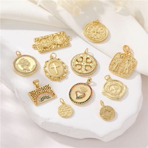 1 Piece 11.7 * Mm 18.1 * Mm 33 * Mm Copper Zircon 14K Gold Plated Human Cross Polished Brushed Pendant