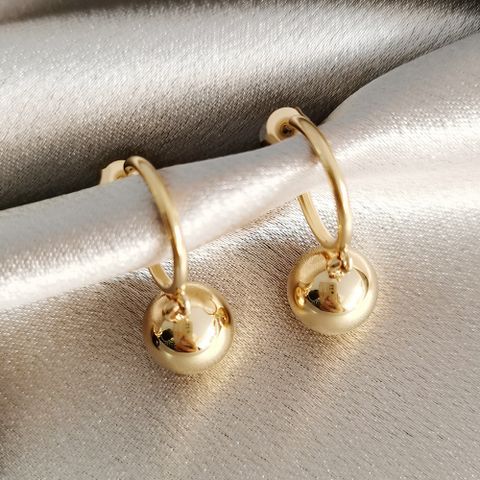1 Pair Simple Style Geometric Inlay Copper Artificial Pearls Agate 14K Gold Plated Drop Earrings