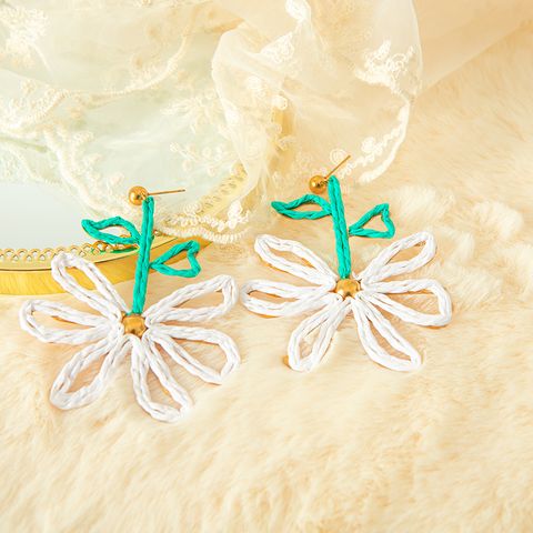1 Pair Vacation Simple Style Pentagram Flower Plating 304 Stainless Steel Raffia Gold Plated Drop Earrings