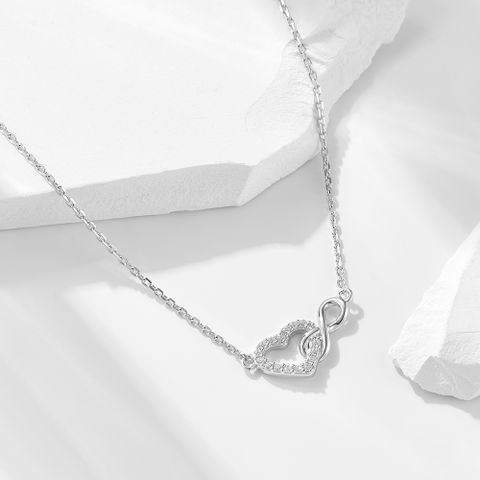 Sterling Silver IG Style Elegant Lady Plating Inlay Infinity Heart Shape Zircon Pendant Necklace