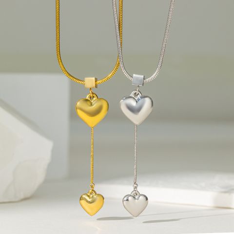 304 Stainless Steel 18K Gold Plated Vintage Style Simple Style Plating Heart Shape Pendant Necklace