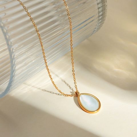 Stainless Steel 18K Gold Plated Simple Style Classic Style Round Plating Inlay Opal Pendant Necklace