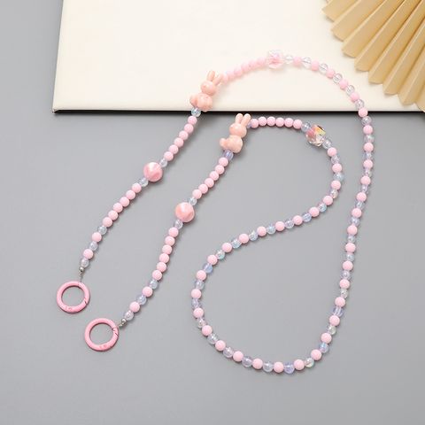 Cute Rabbit Arylic Beaded Plating Mobile Phone Lanyard