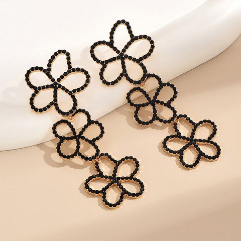 1 Pair IG Style Exaggerated Flower Plating Inlay Alloy Rhinestones Drop Earrings