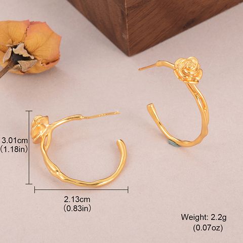 1 Pair Elegant Rose Flower Plating Inlay Copper Pearl Zircon 18K Gold Plated Ear Studs