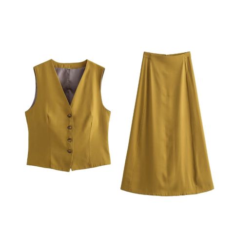 Daily Women's Vintage Style Solid Color Polyester Pocket Skirt Sets Skirt Sets