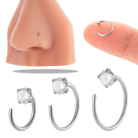 1 Piece Nose Rings & Studs Hip-Hop Solid Color Stainless Steel Inlay Zircon Nose Rings & Studs