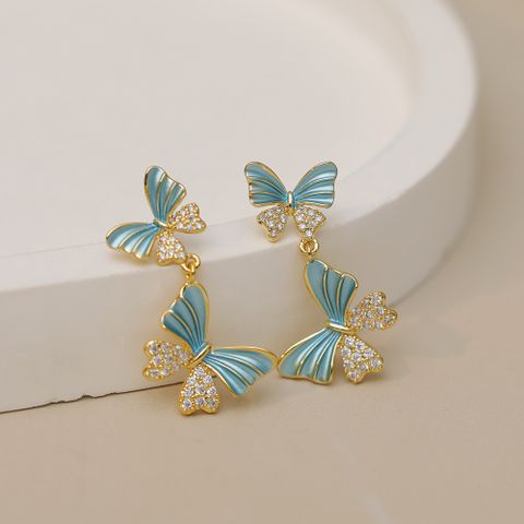 1 Pair Simple Style Classic Style Butterfly Plating Copper 18K Gold Plated Drop Earrings