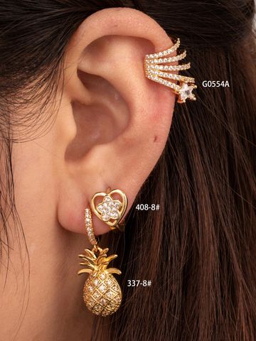 1 Piece Simple Style Star Heart Shape Pineapple Inlay Copper Zircon Hoop Earrings