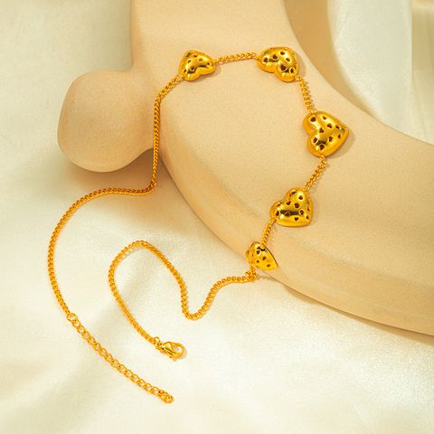 Edelstahl 304 Vergoldet Vintage-Stil Aushöhlen Herzform Kette Halskette