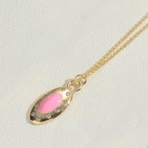 Copper 14K Gold Plated Vintage Style Simple Style Commute Enamel Inlay Oval Zircon Pendant Necklace