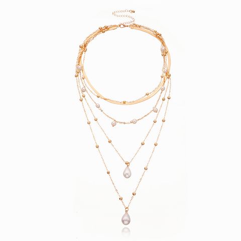 Simple Style Water Droplets Alloy Plastic Layered Women's Layered Necklaces